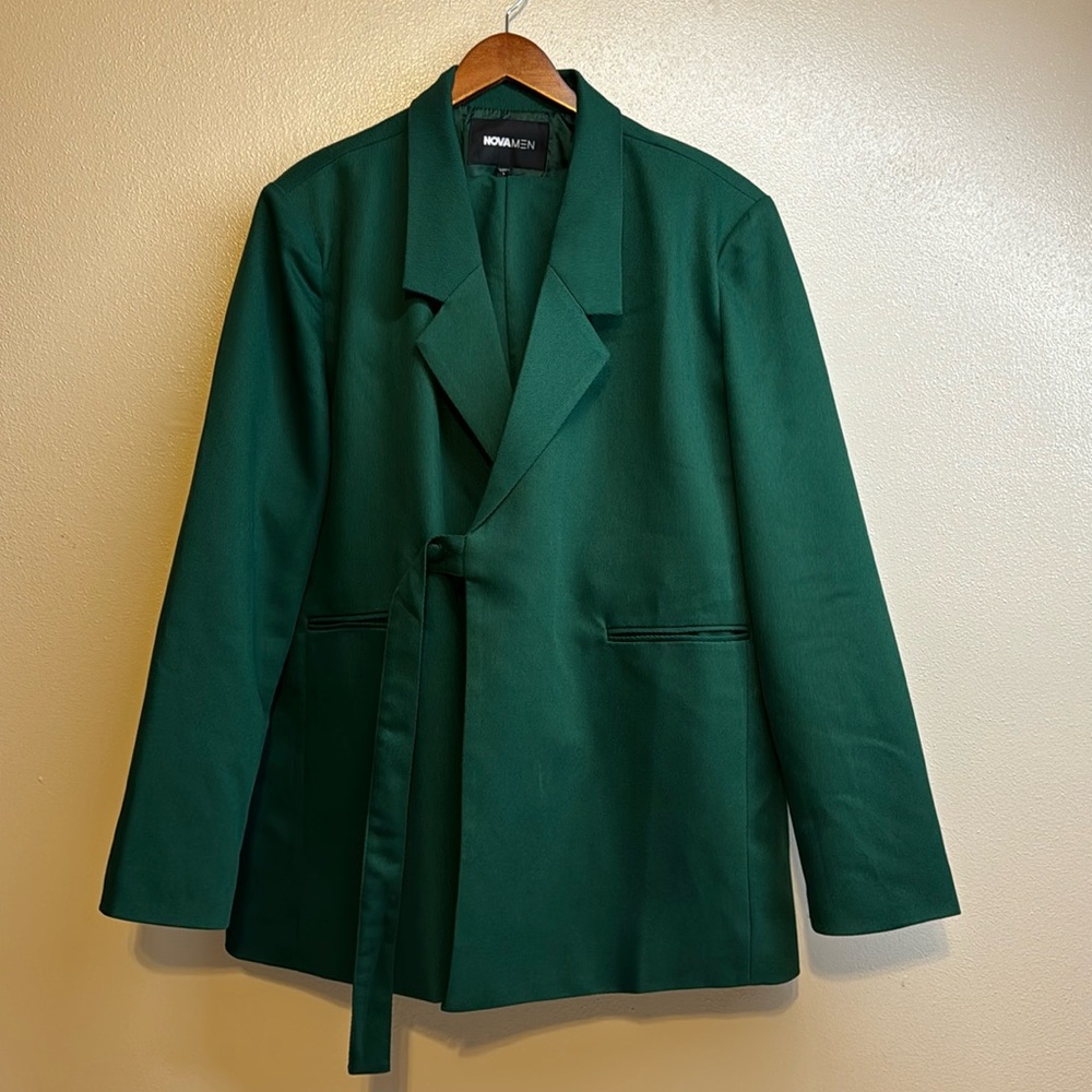 Men’s 46R 40x34 Green Wide Leg Faux Belted 2 Pc Suit